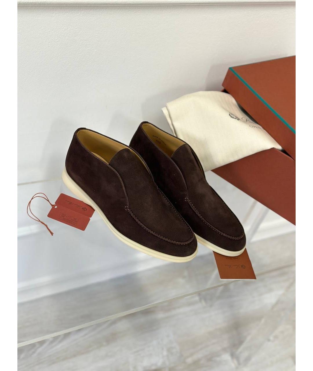 LORO PIANA Коричневые замшевые ботинки, фото 2