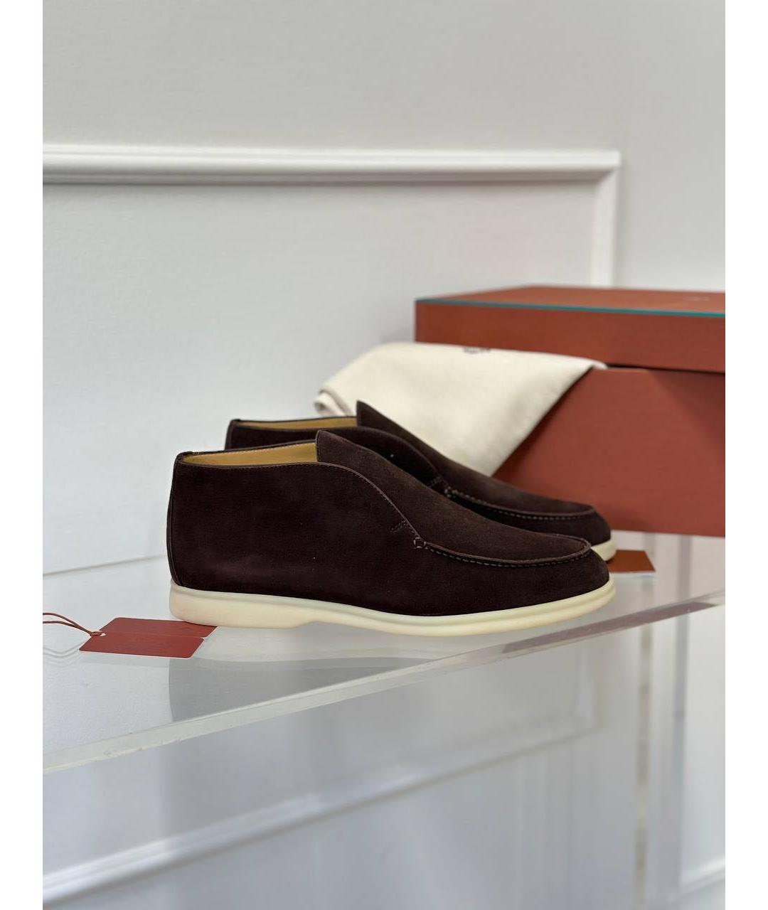 LORO PIANA Коричневые замшевые ботинки, фото 4