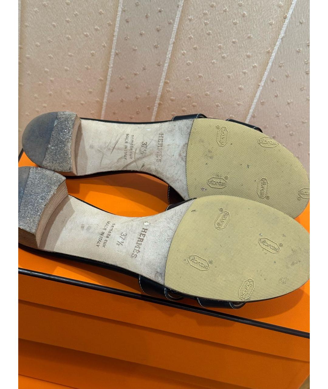 HERMES Черные кожаные мюли, фото 4