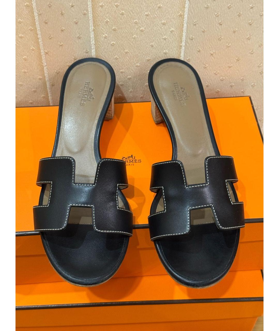 HERMES Черные кожаные мюли, фото 3