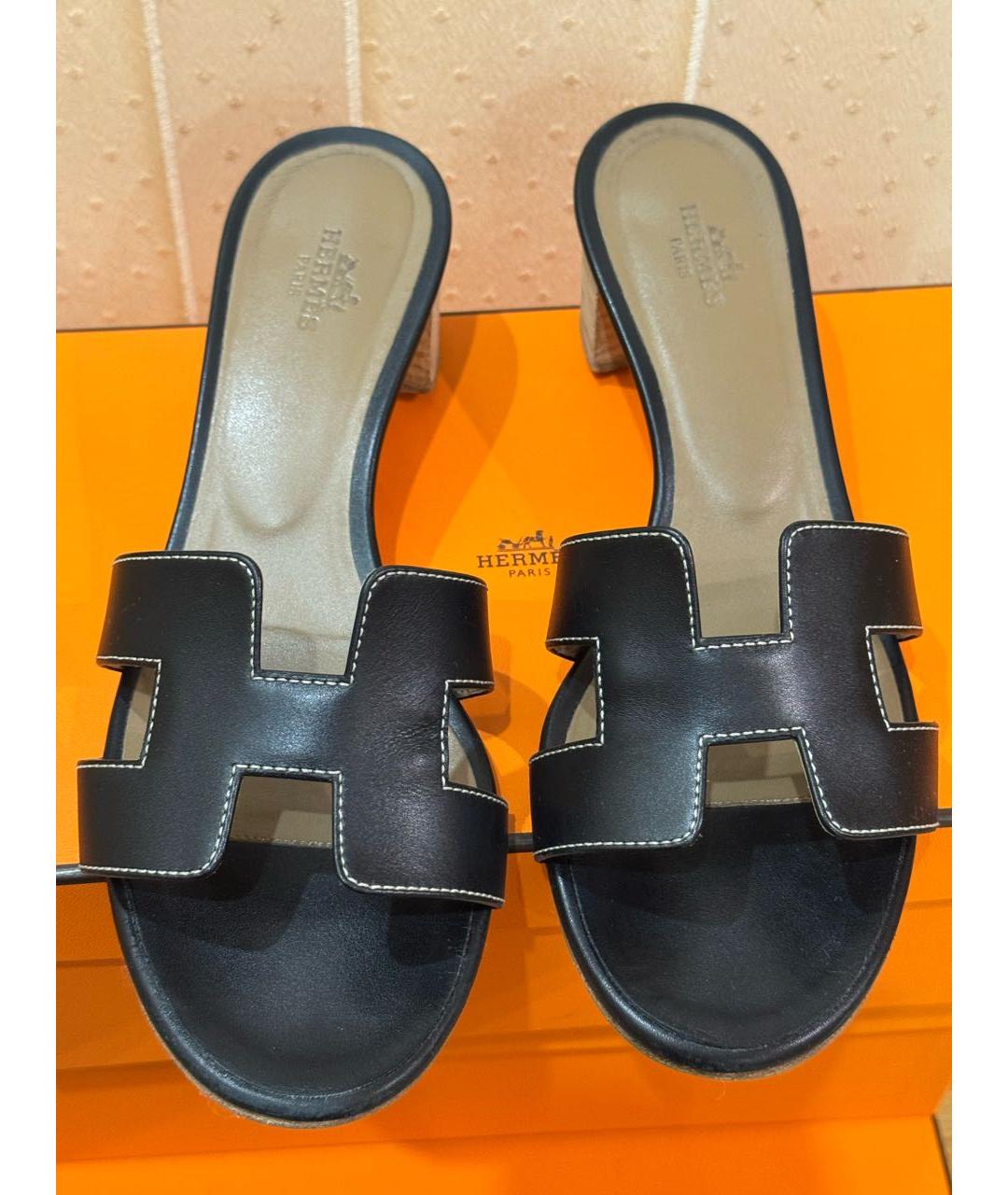 HERMES Черные кожаные мюли, фото 5