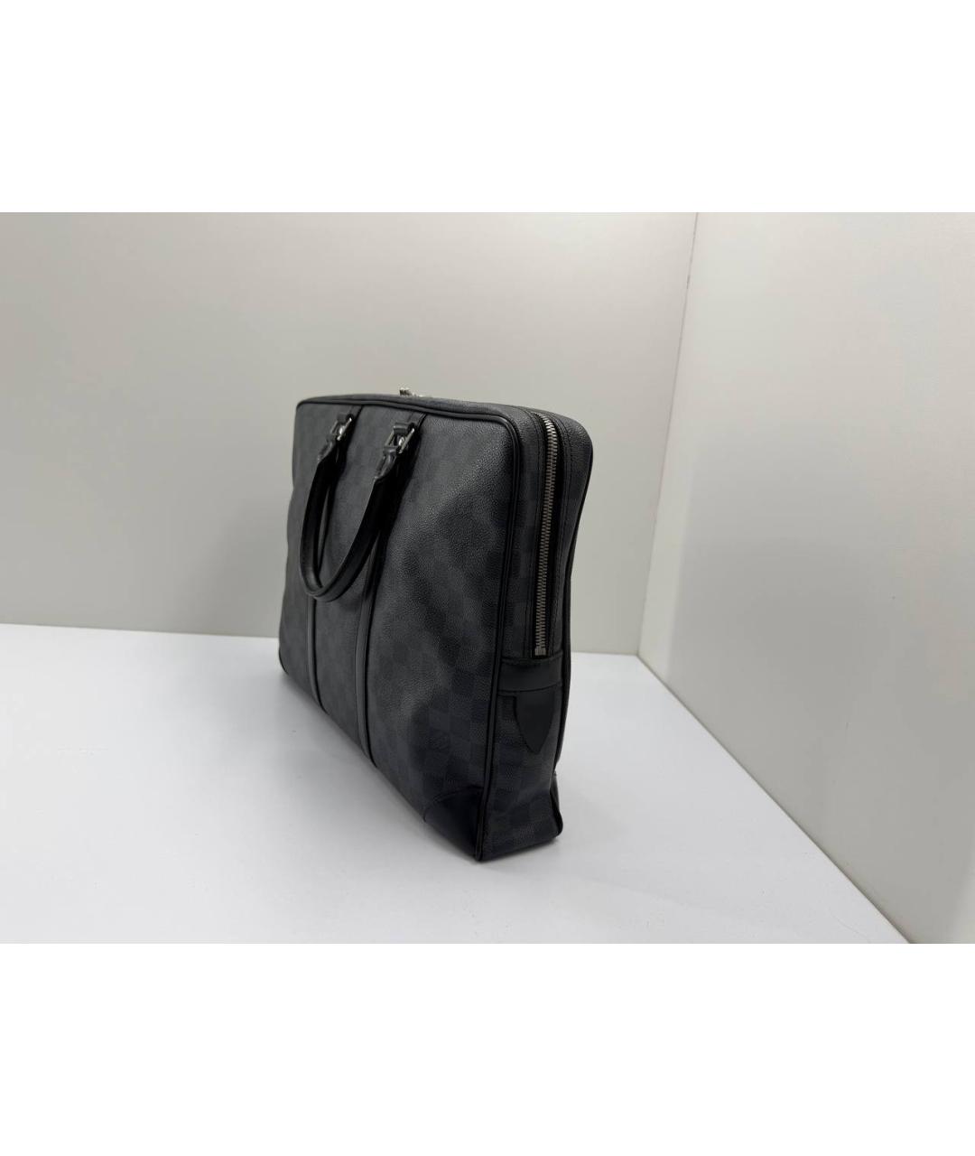 LOUIS VUITTON Черный кожаный портфель, фото 8