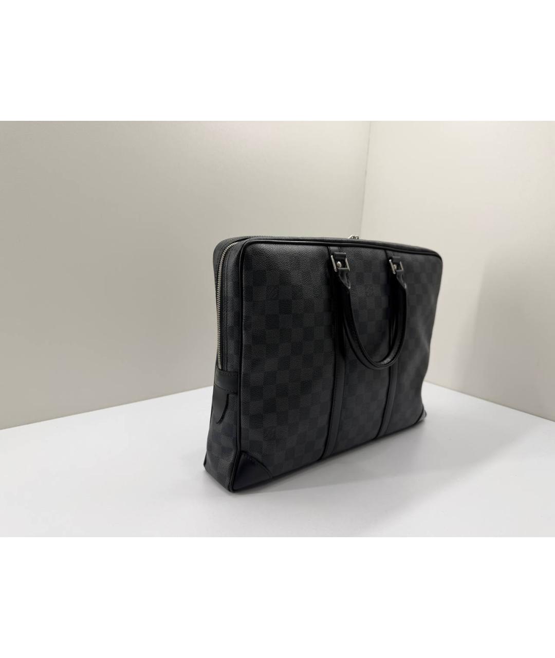 LOUIS VUITTON Черный кожаный портфель, фото 7