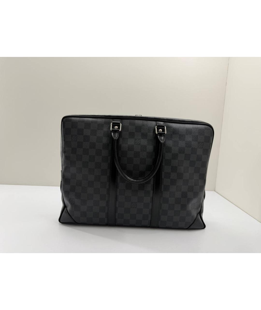LOUIS VUITTON Черный кожаный портфель, фото 6