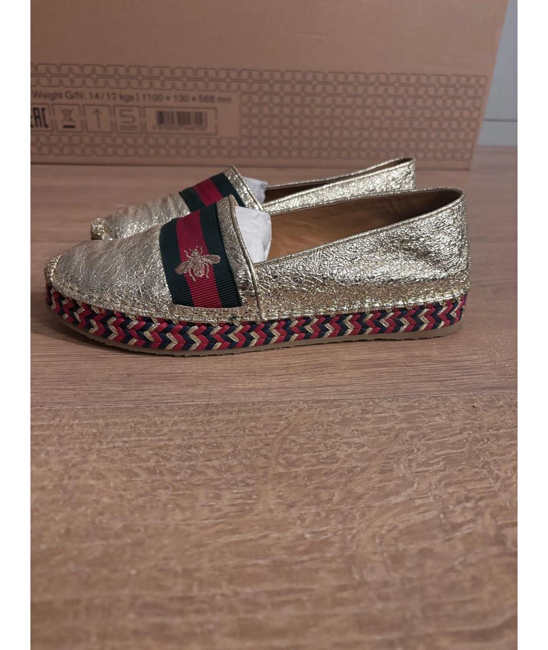 GUCCI Золотые кожаные мокасины, фото 4