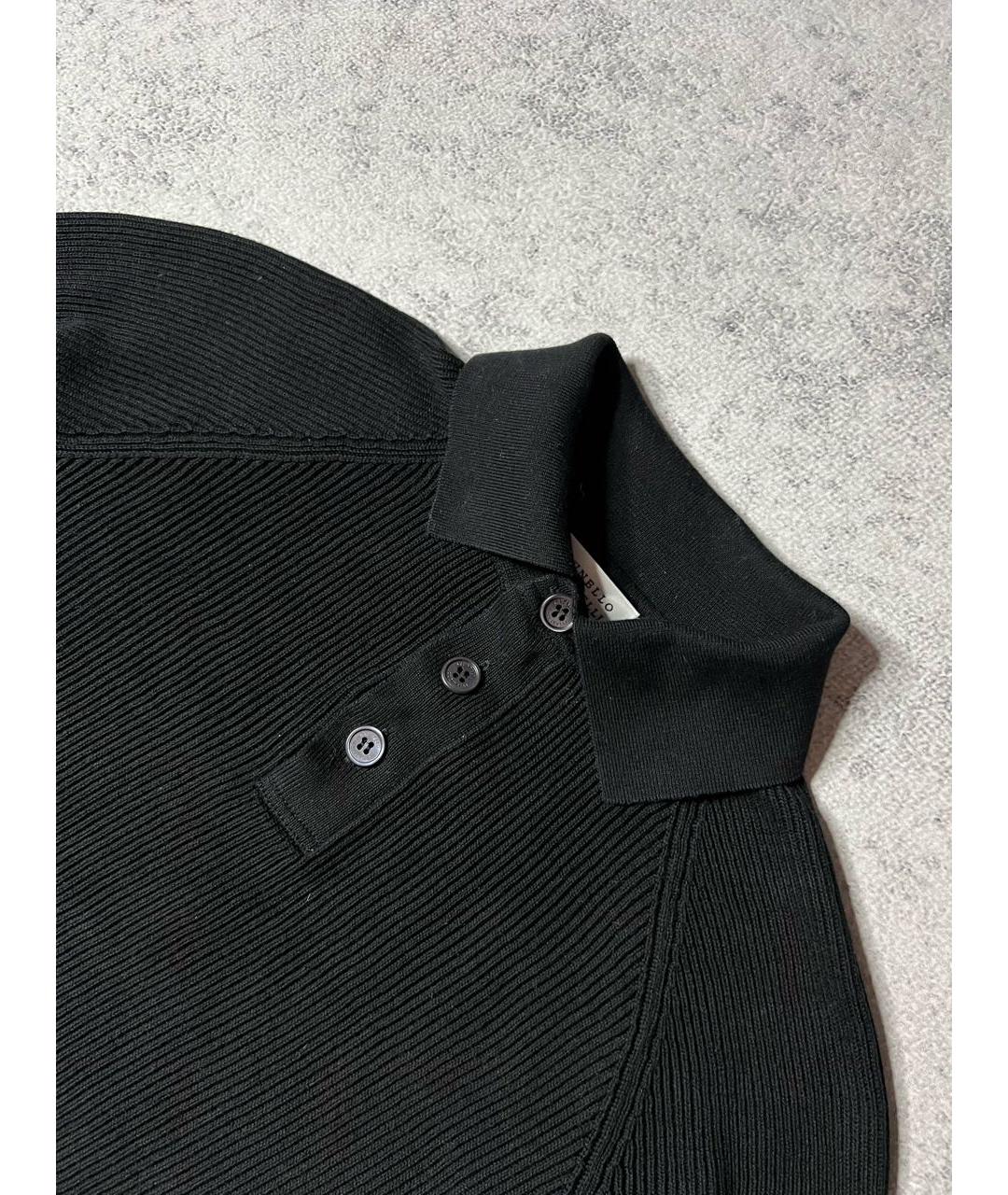 BRUNELLO CUCINELLI Черное хлопковое поло с длинным рукавом, фото 4