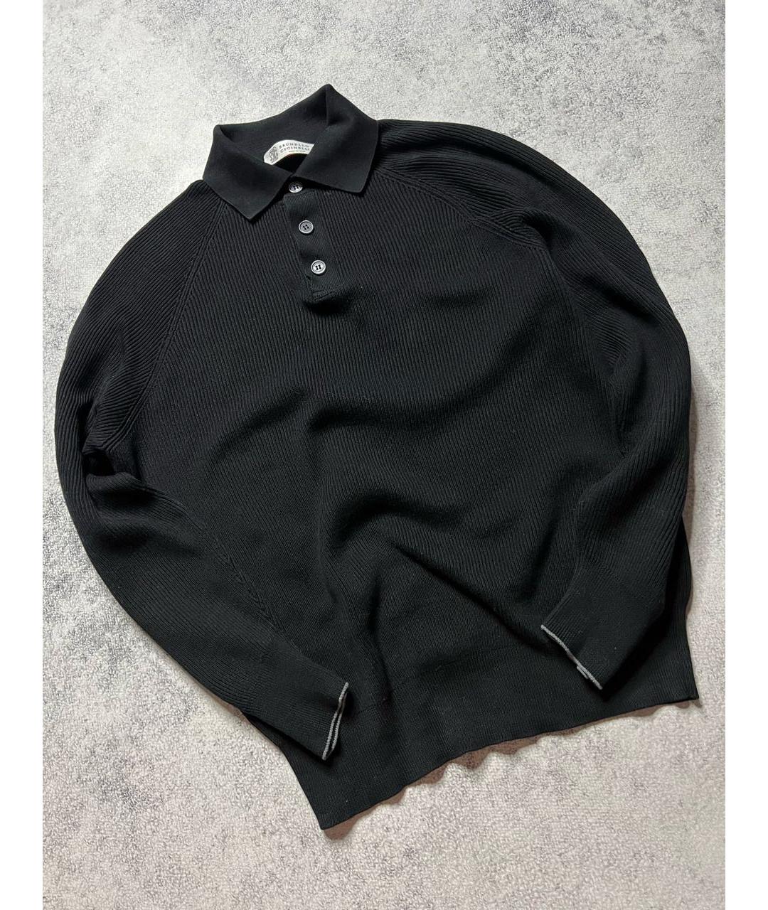 BRUNELLO CUCINELLI Черное хлопковое поло с длинным рукавом, фото 2