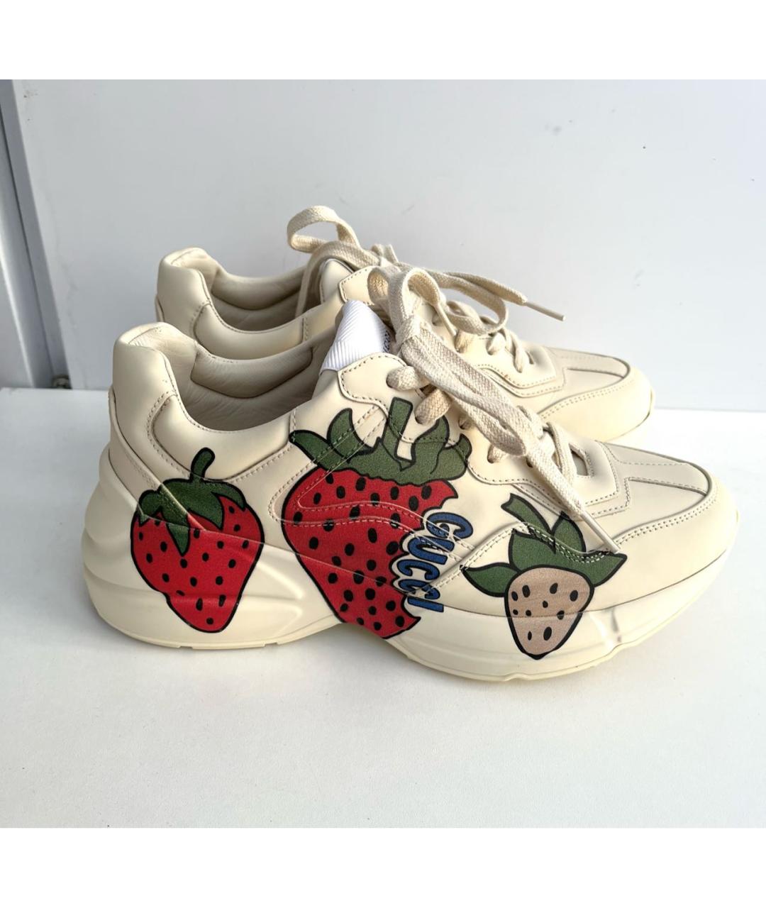 GUCCI Бежевые кожаные кроссовки, фото 5