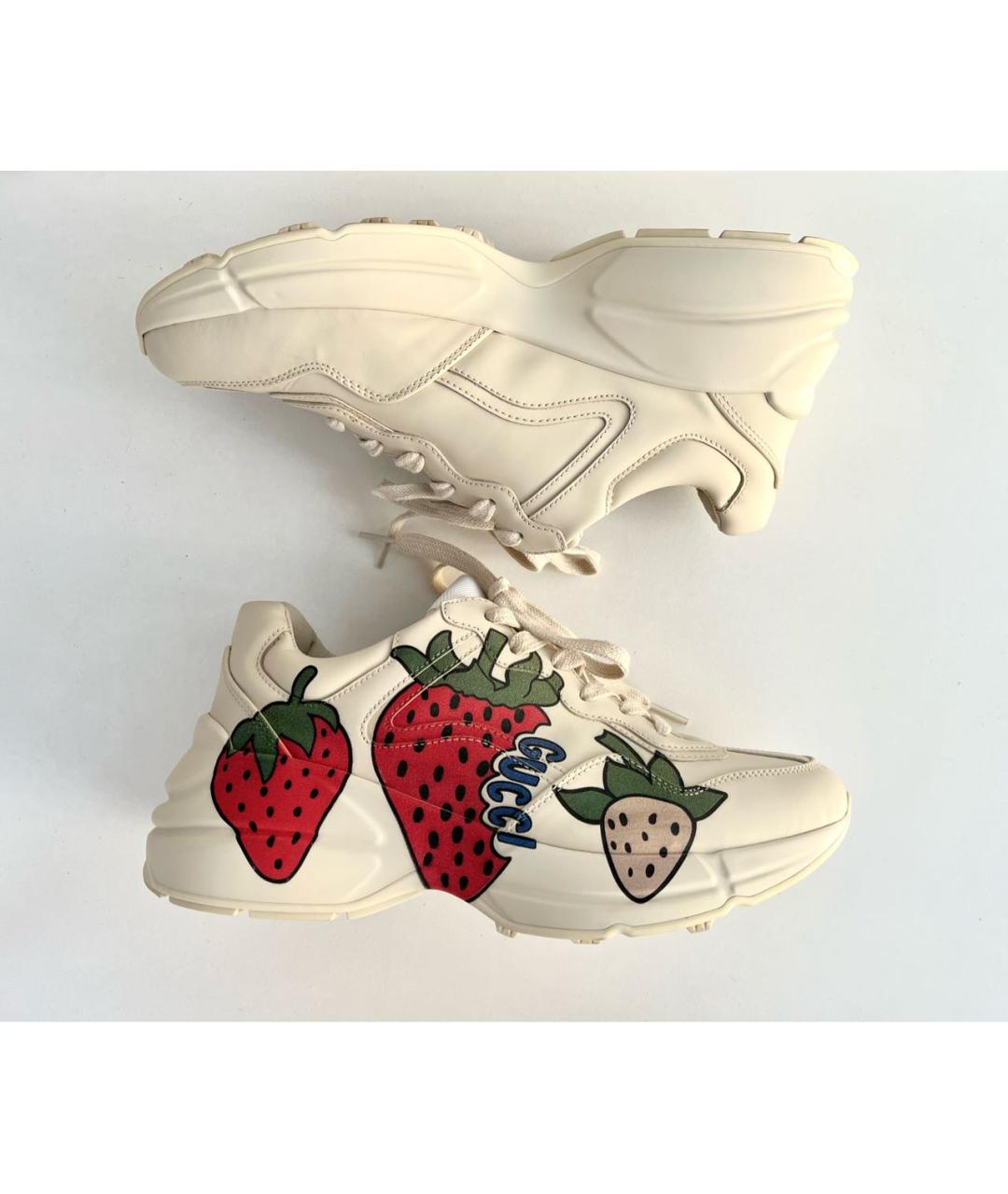 GUCCI Бежевые кожаные кроссовки, фото 9