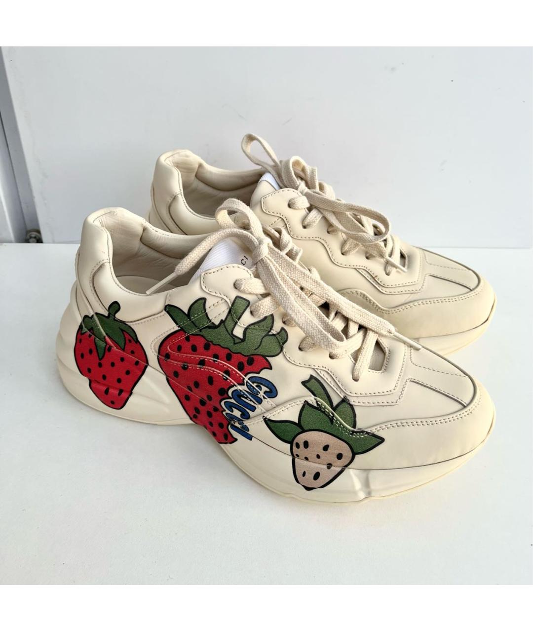 GUCCI Бежевые кожаные кроссовки, фото 4