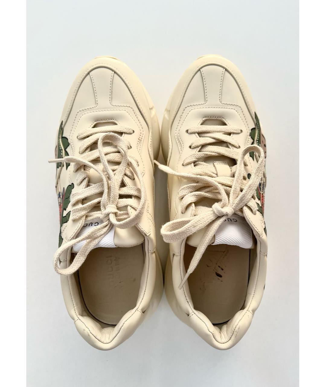 GUCCI Бежевые кожаные кроссовки, фото 7