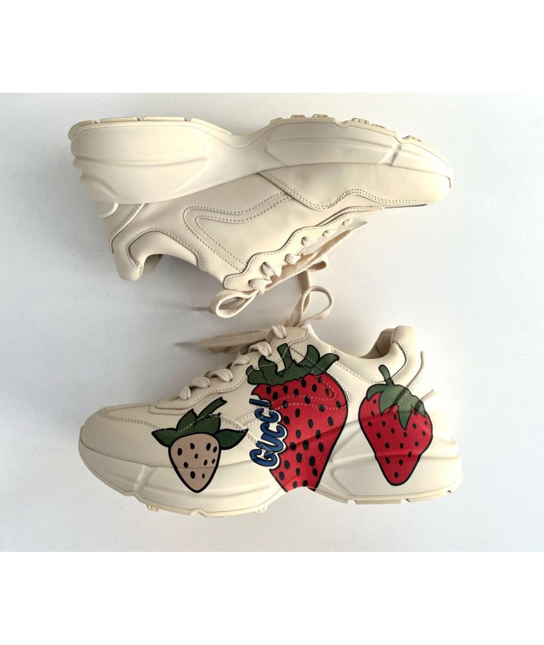 GUCCI Бежевые кожаные кроссовки, фото 2