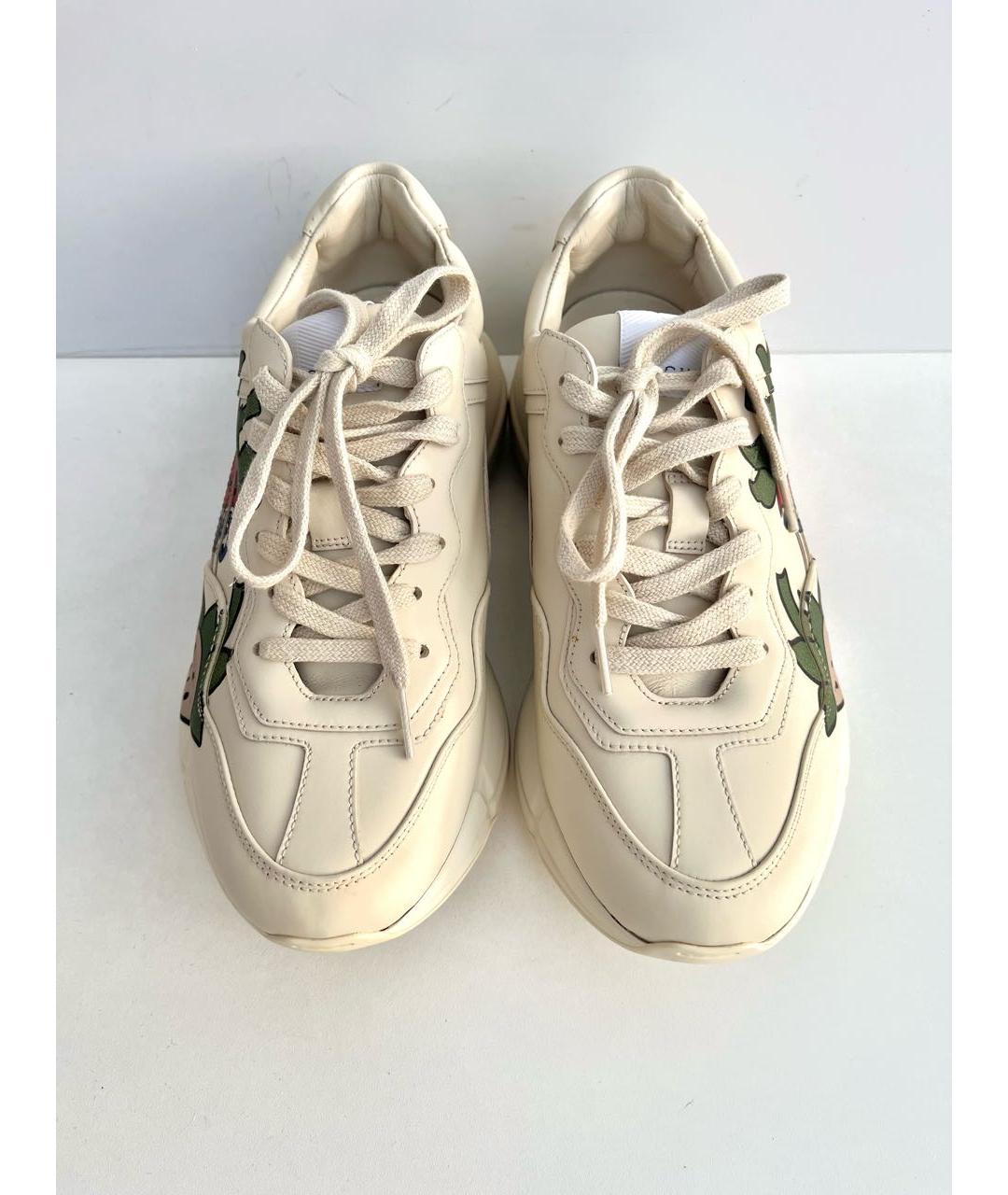 GUCCI Бежевые кожаные кроссовки, фото 3