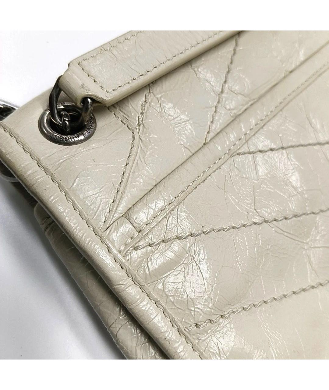 SAINT LAURENT Бежевая кожаная сумка через плечо, фото 7