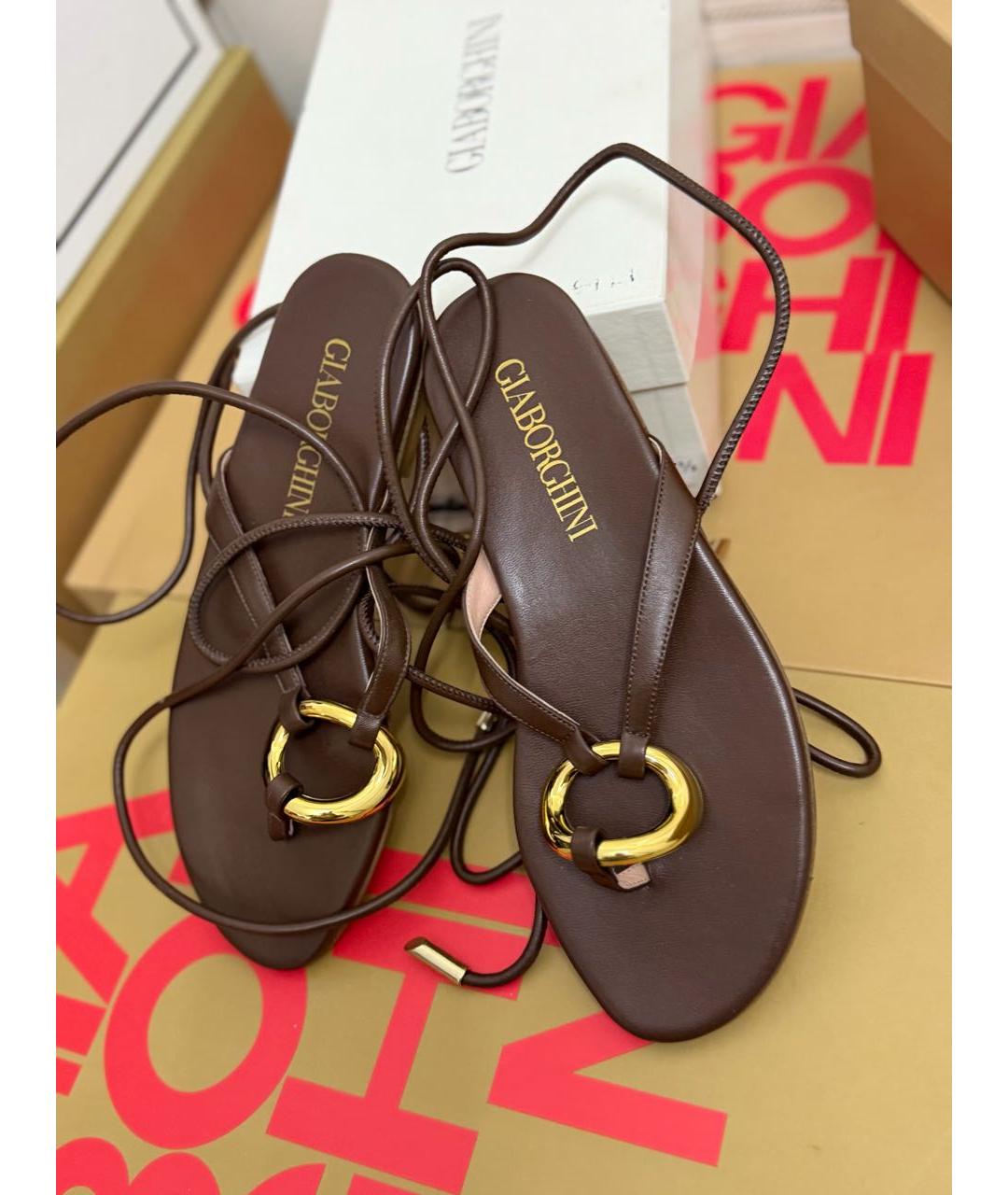 GIABORGHINI Коричневые кожаные босоножки, фото 6