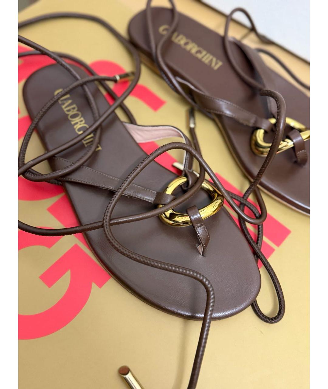 GIABORGHINI Коричневые кожаные босоножки, фото 3