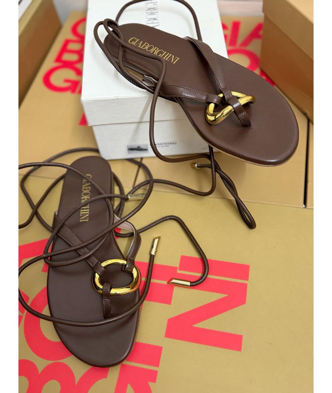 GIABORGHINI Коричневые кожаные босоножки, фото 7