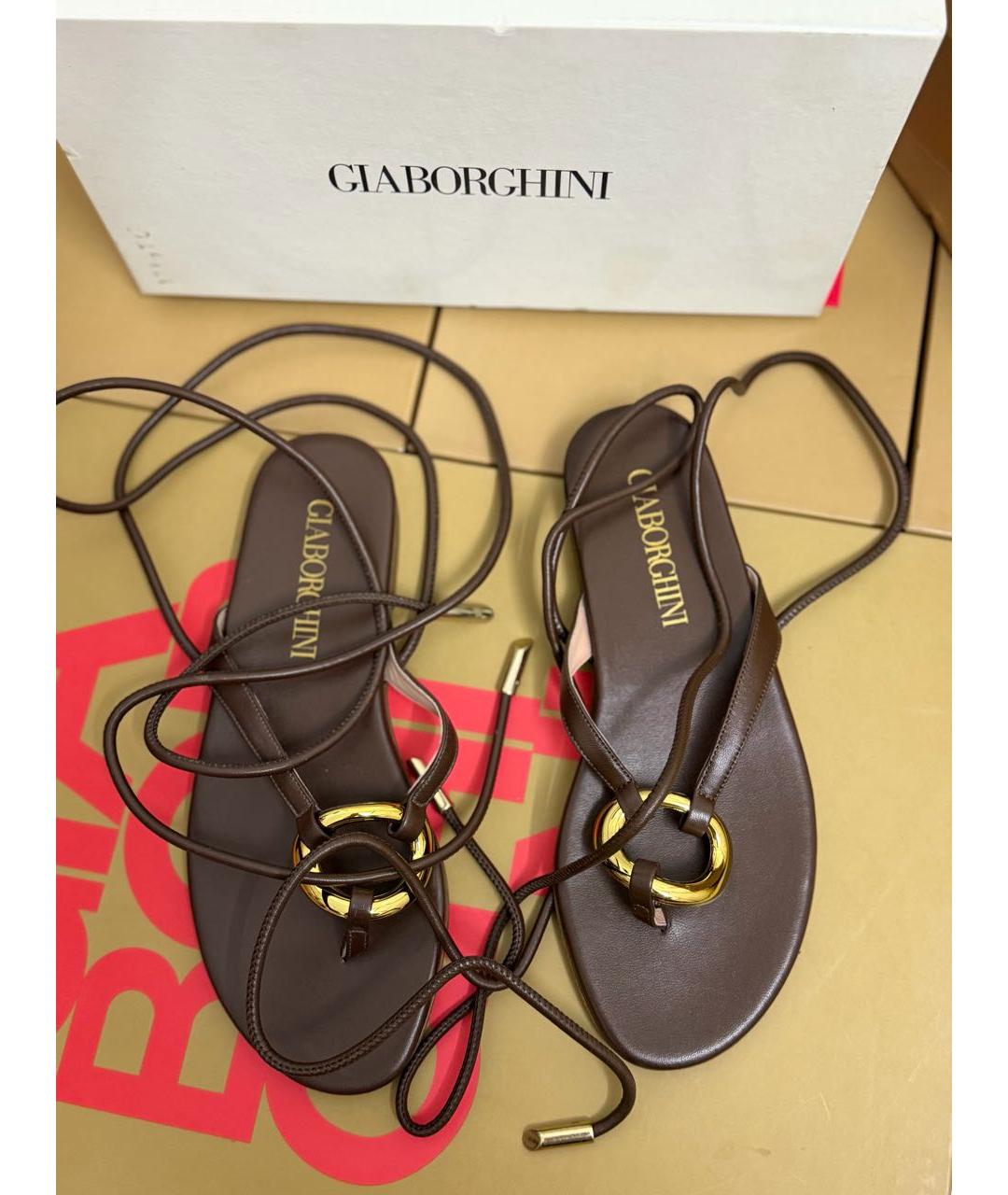 GIABORGHINI Коричневые кожаные босоножки, фото 2