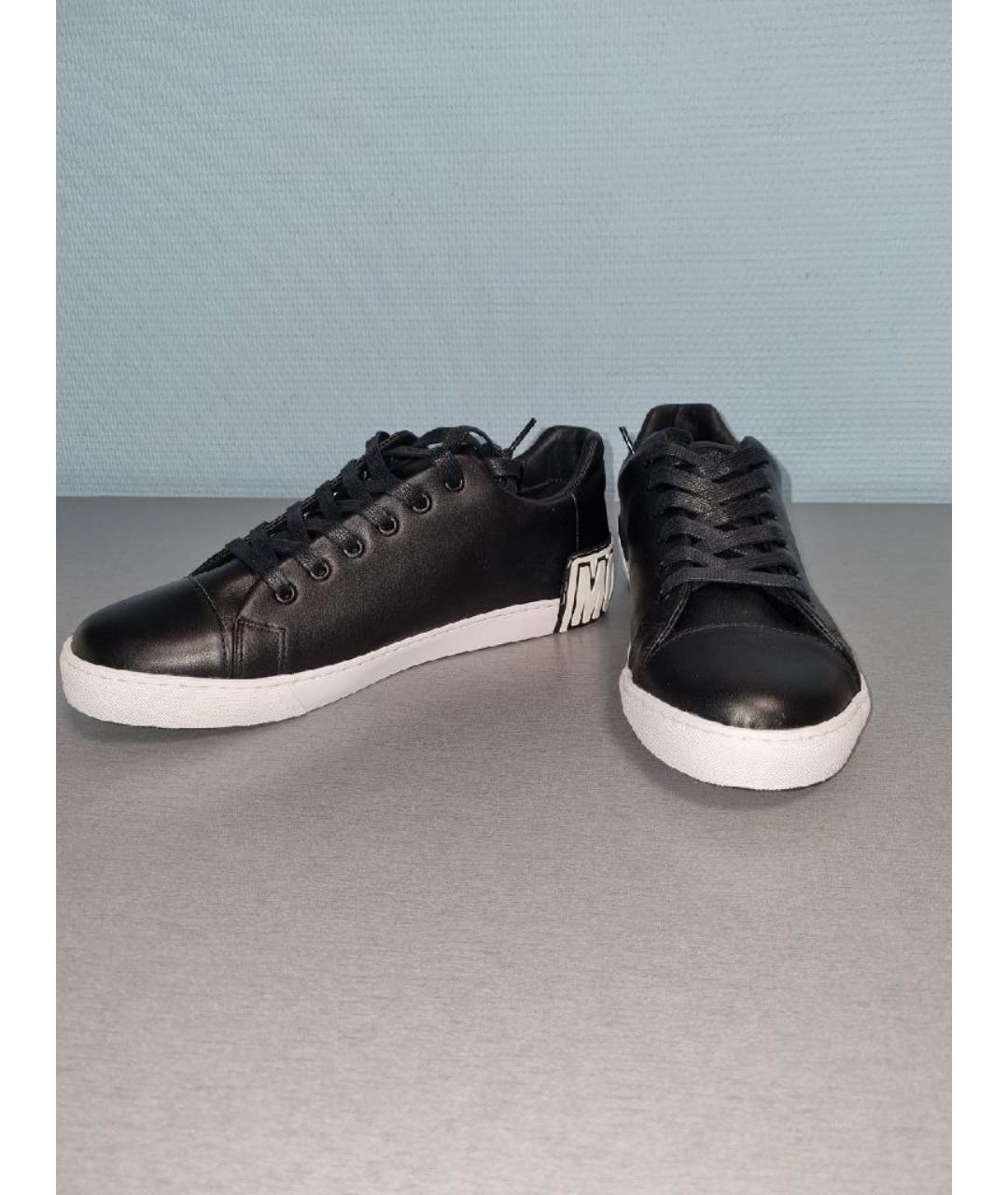 MOSCHINO Черные кожаные низкие кроссовки / кеды, фото 2