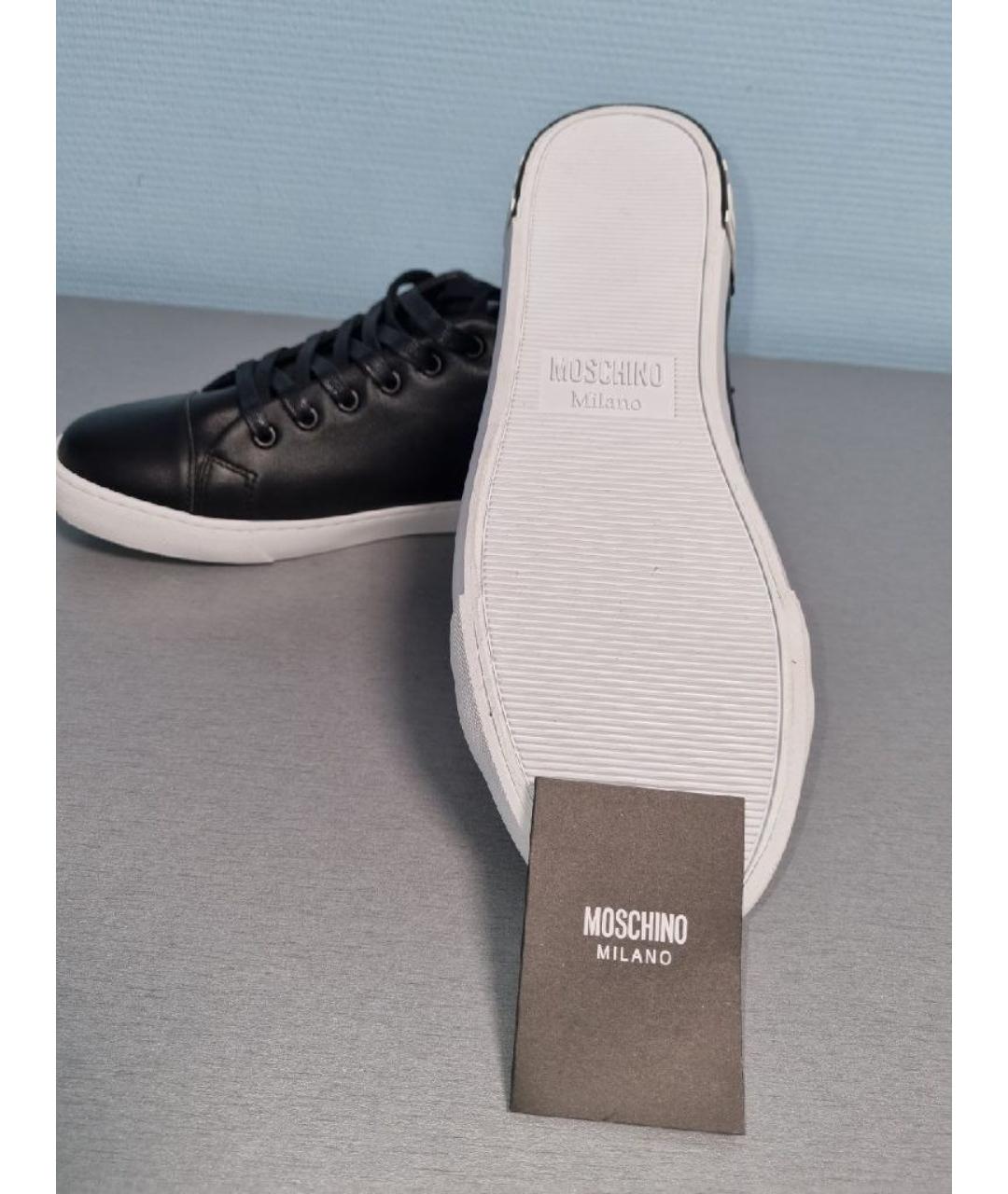 MOSCHINO Черные кожаные низкие кроссовки / кеды, фото 5