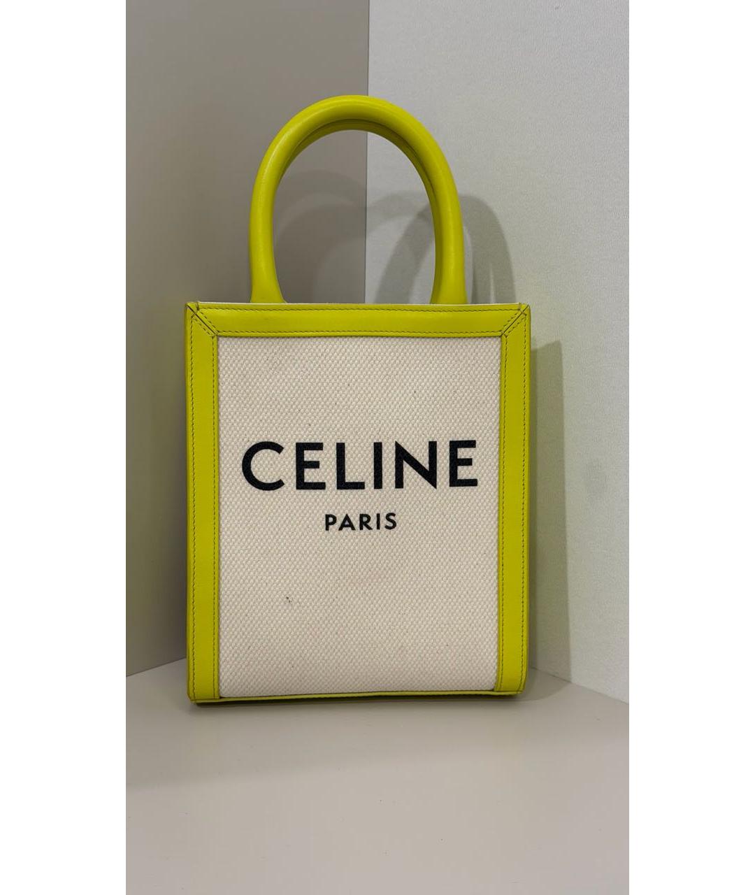 CELINE Желтая хлопковая сумка с короткими ручками, фото 6