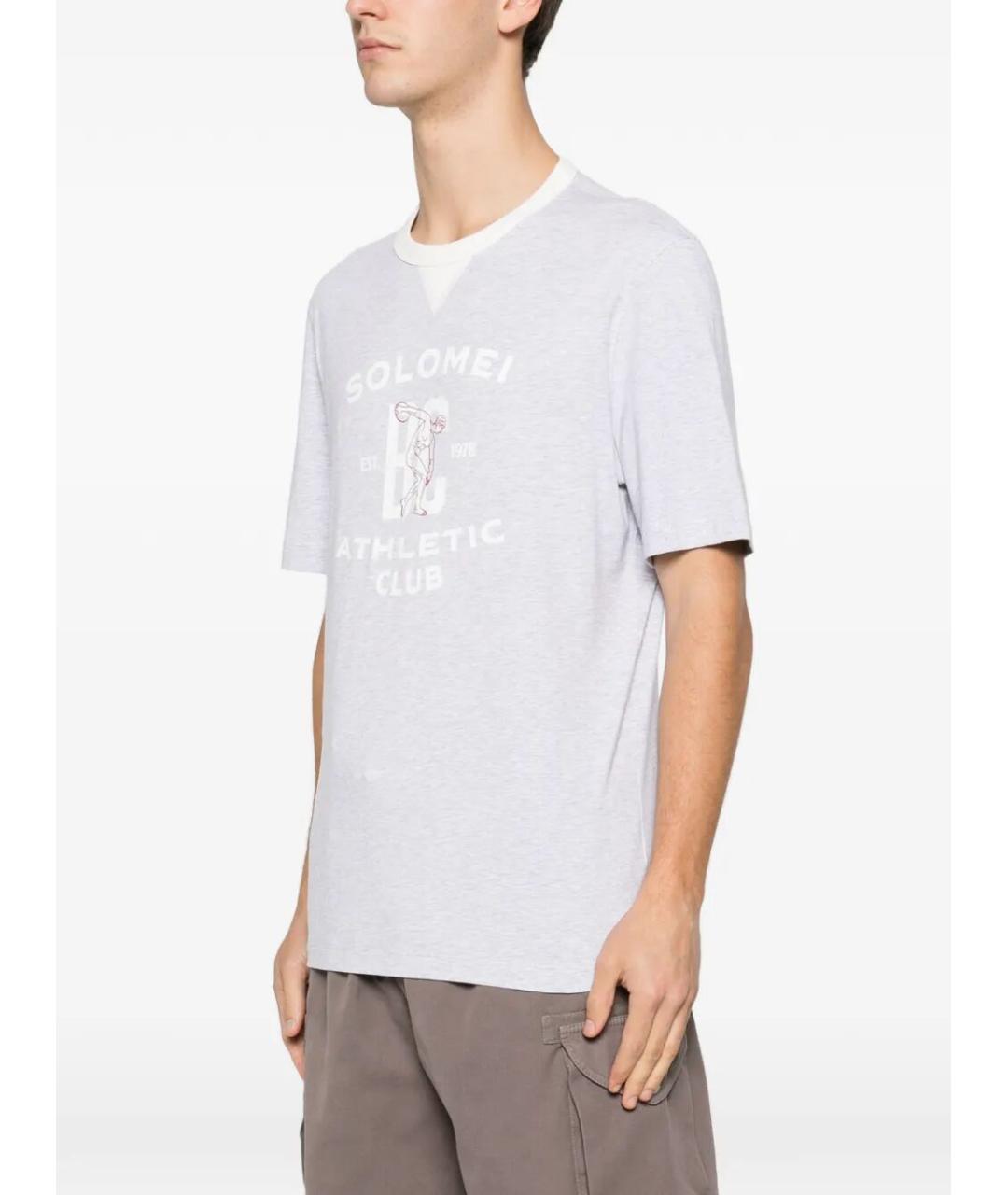 BRUNELLO CUCINELLI Серая хлопковая футболка, фото 3