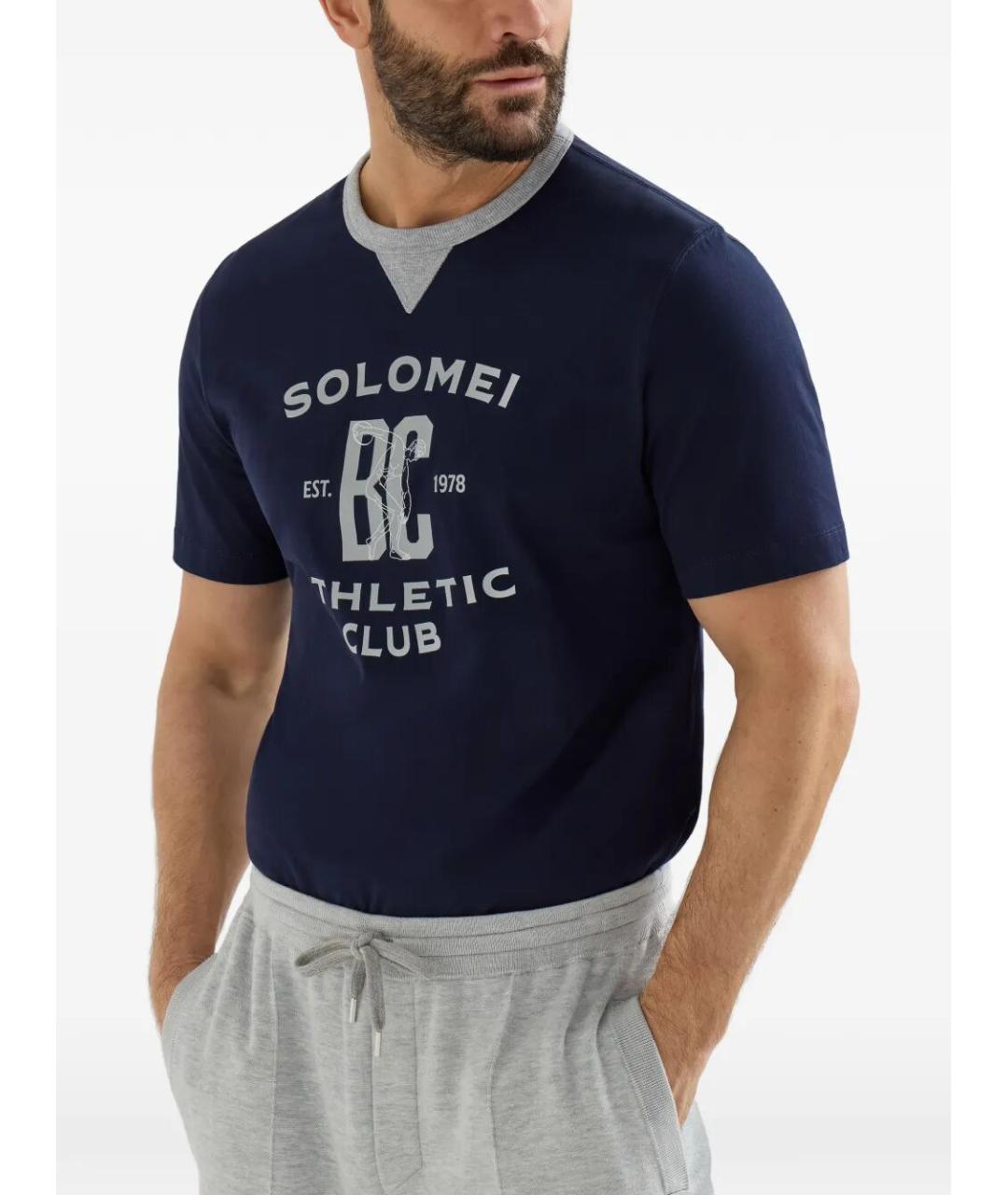 BRUNELLO CUCINELLI Темно-синяя хлопковая футболка, фото 5