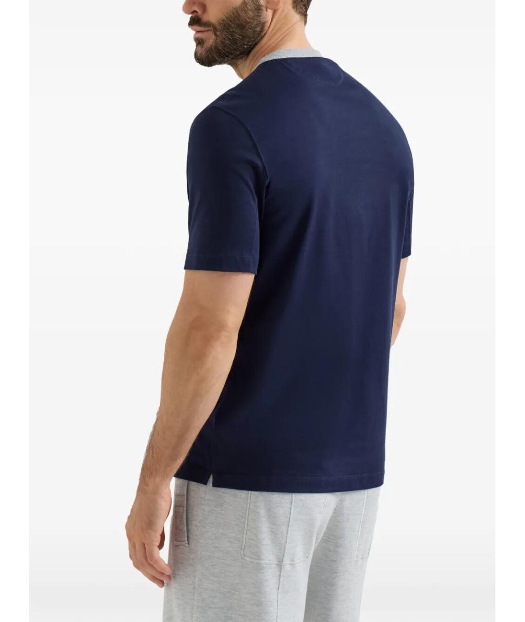 BRUNELLO CUCINELLI Темно-синяя хлопковая футболка, фото 4