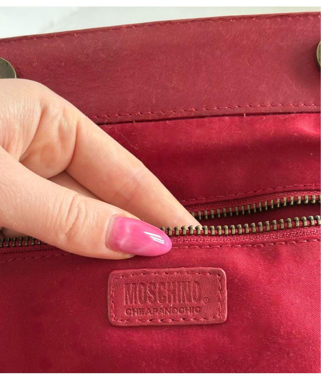 MOSCHINO Красная кожаная сумка тоут, фото 5