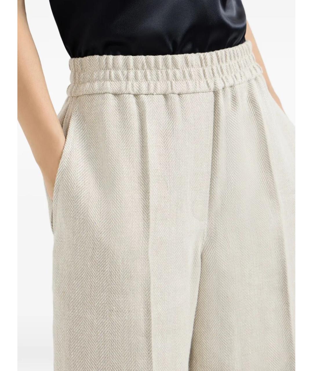 BRUNELLO CUCINELLI Бежевые льняные прямые брюки, фото 4