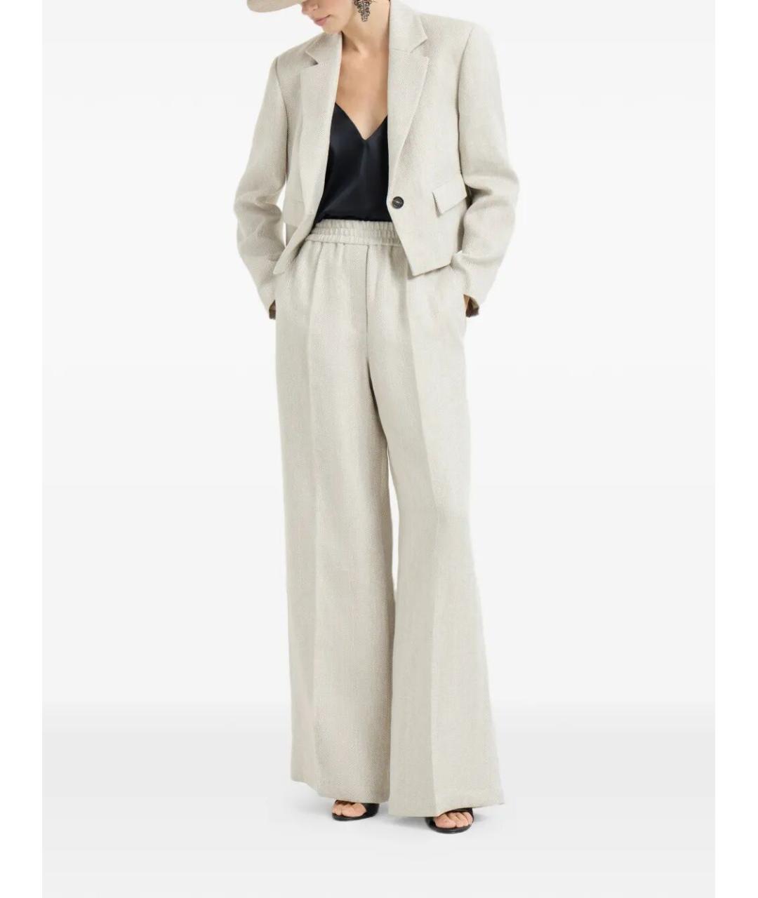 BRUNELLO CUCINELLI Бежевые льняные прямые брюки, фото 2