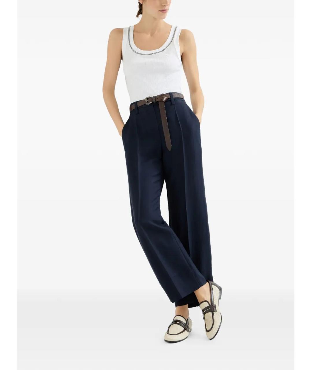 BRUNELLO CUCINELLI Синие вискозные прямые брюки, фото 5