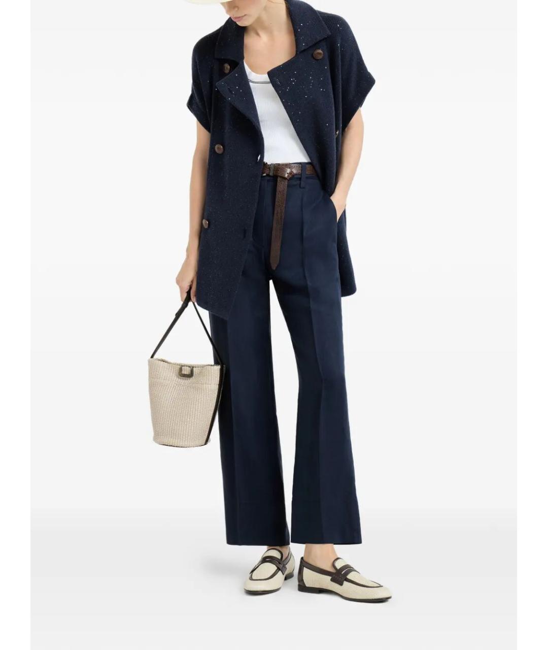 BRUNELLO CUCINELLI Синие вискозные прямые брюки, фото 2