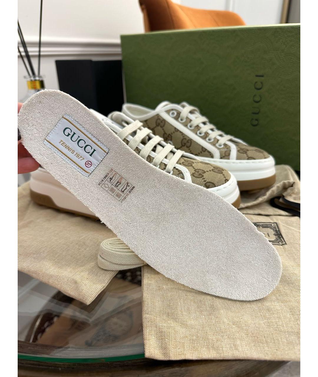GUCCI Бежевые текстильные кеды, фото 5
