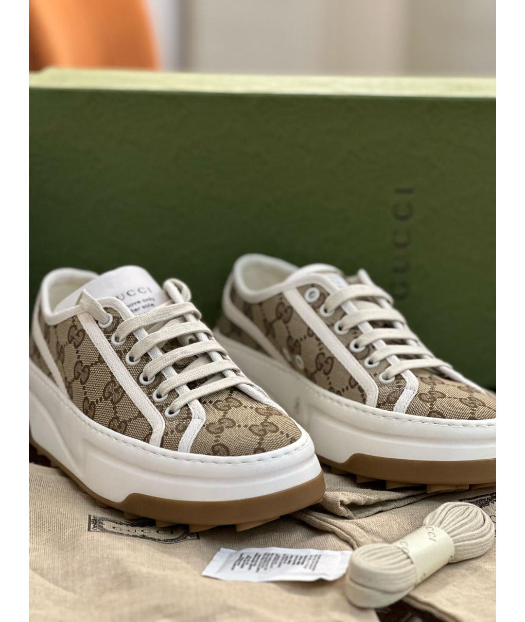 GUCCI Бежевые текстильные кеды, фото 2