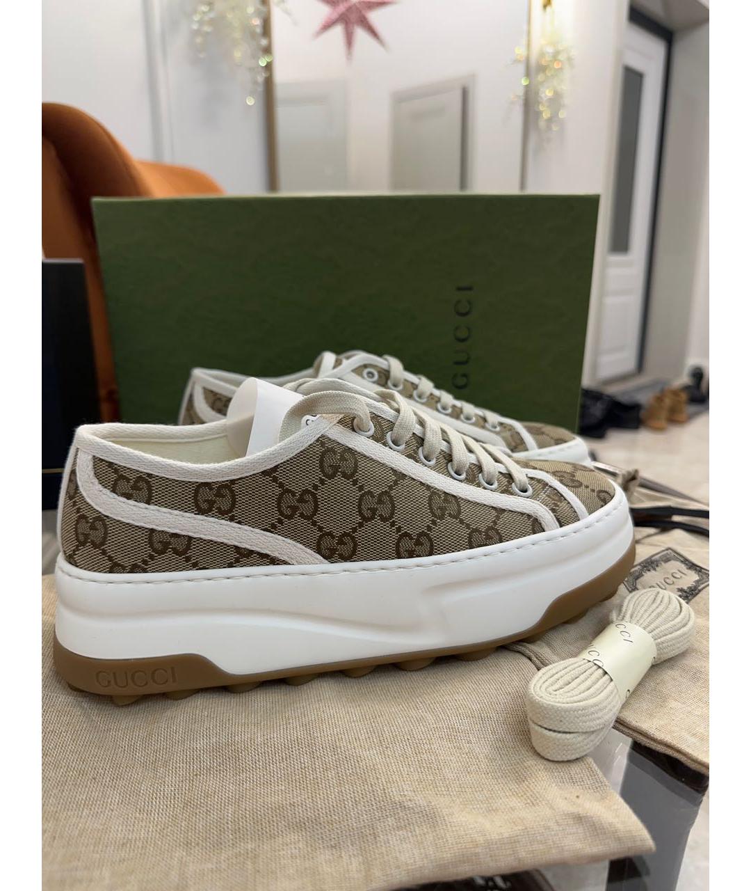 GUCCI Бежевые текстильные кеды, фото 8