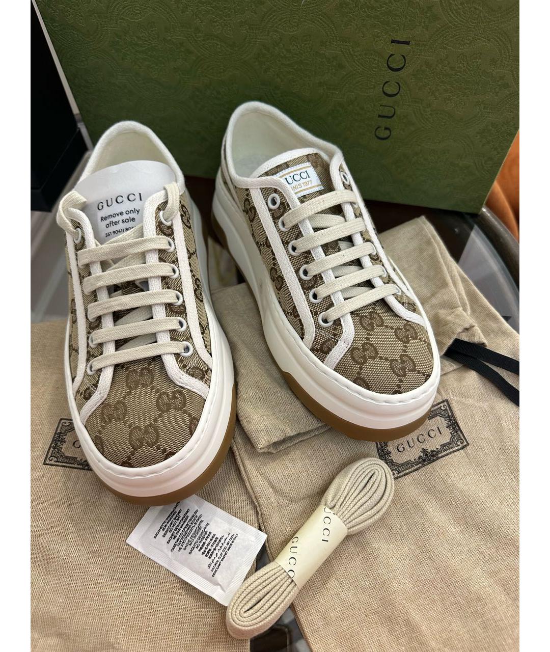 GUCCI Бежевые текстильные кеды, фото 3