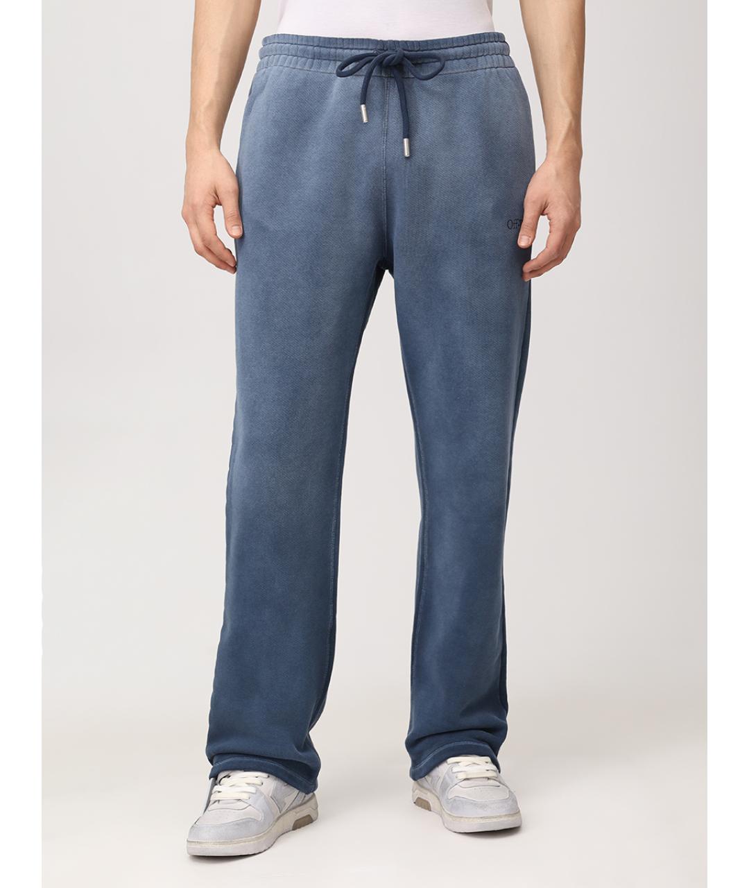 OFF-WHITE Синие хлопковые повседневные брюки, фото 4