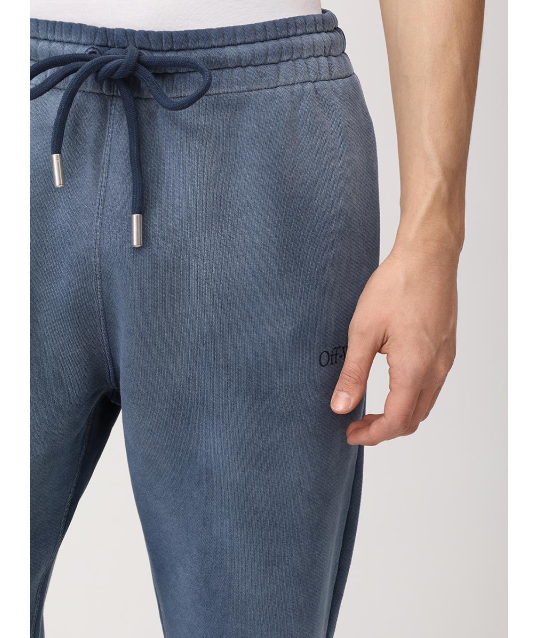 OFF-WHITE Синие хлопковые повседневные брюки, фото 5