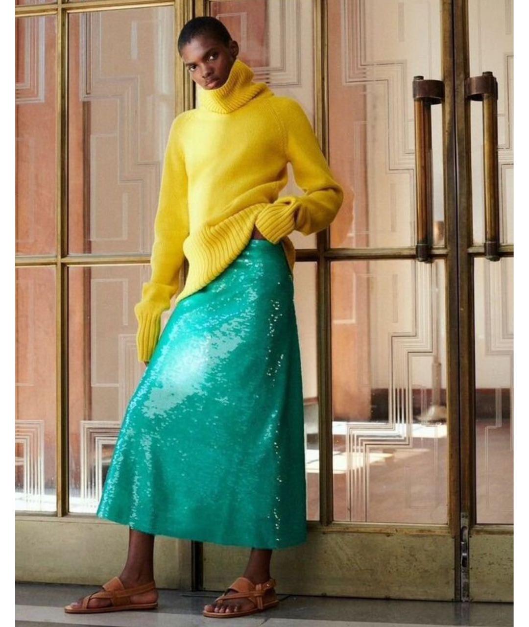 VICTORIA BECKHAM Бирюзовая шелковая юбка макси, фото 2