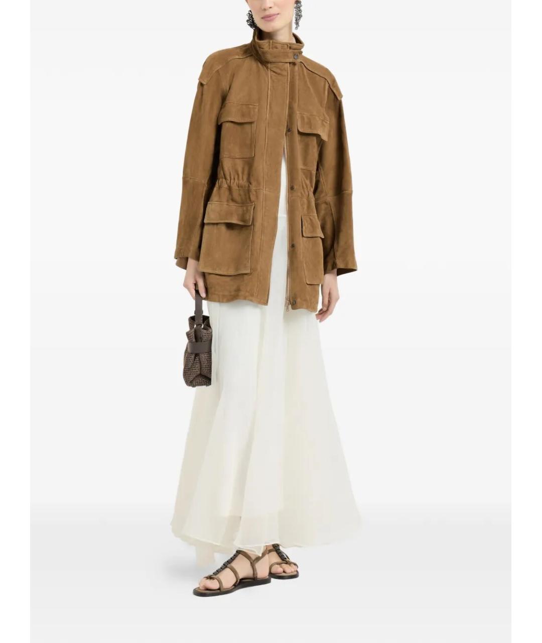 BRUNELLO CUCINELLI Бежевое шелковое повседневное платье, фото 5