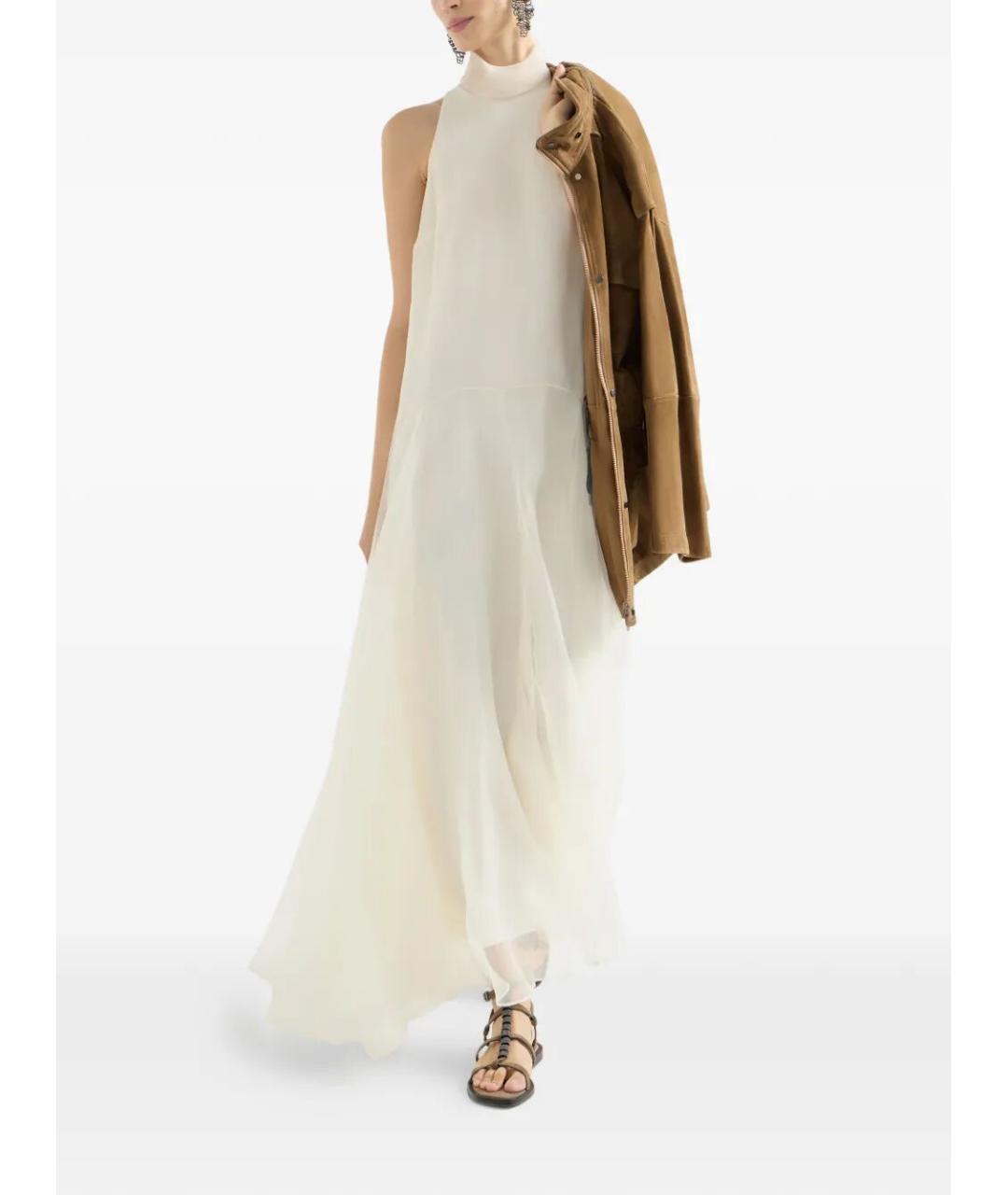 BRUNELLO CUCINELLI Бежевое шелковое повседневное платье, фото 2