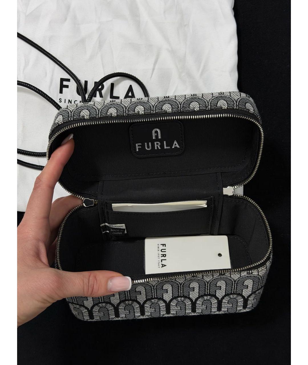 FURLA Антрацитовая жаккардовая сумка через плечо, фото 3