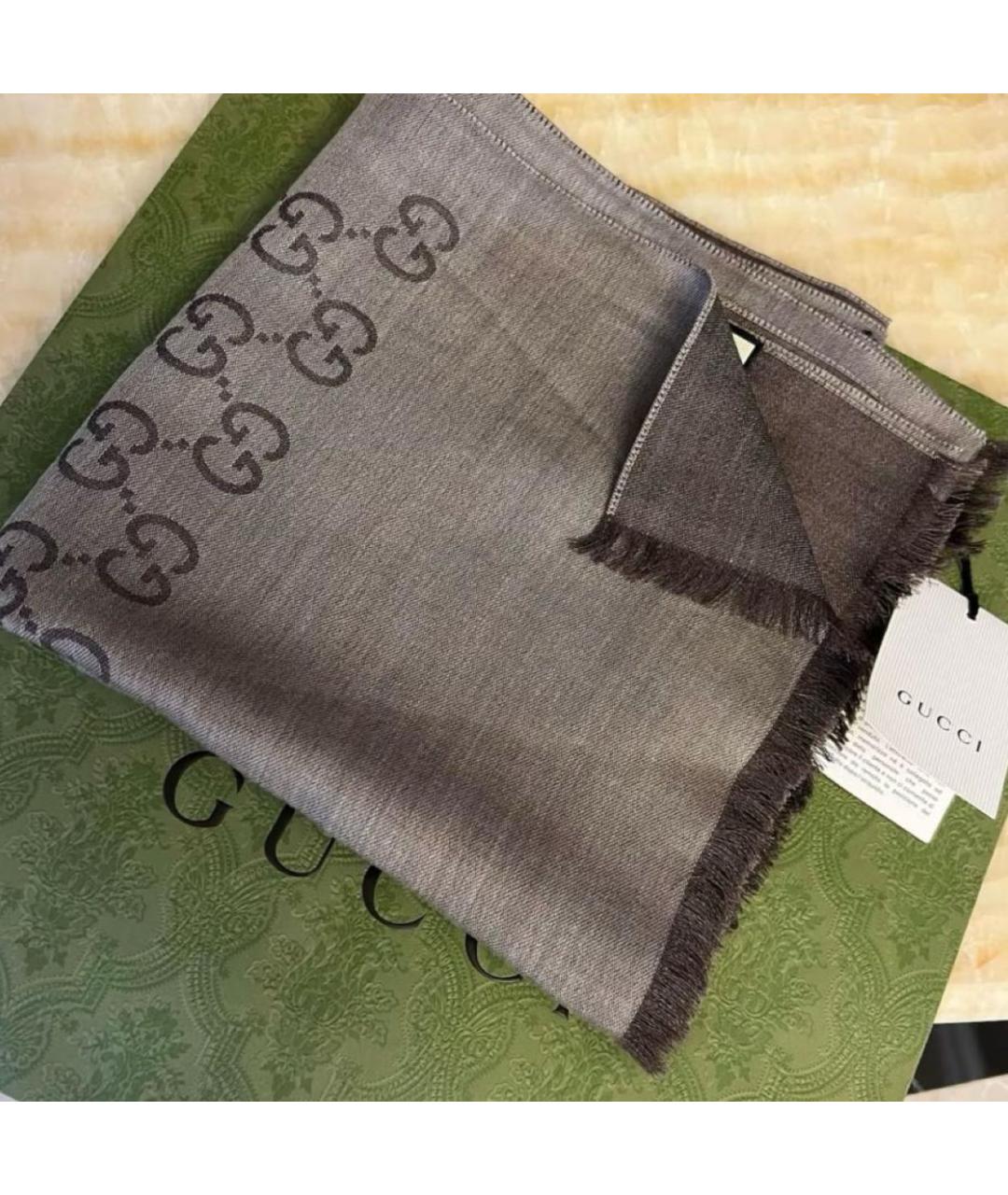 GUCCI Коричневый шерстяной шарф, фото 3