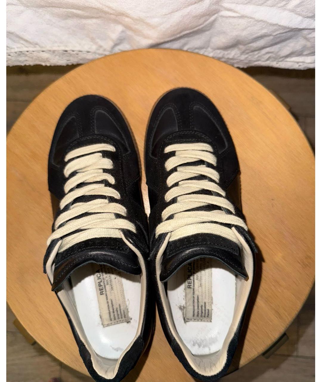 MAISON MARGIELA Черные кожаные кеды, фото 2