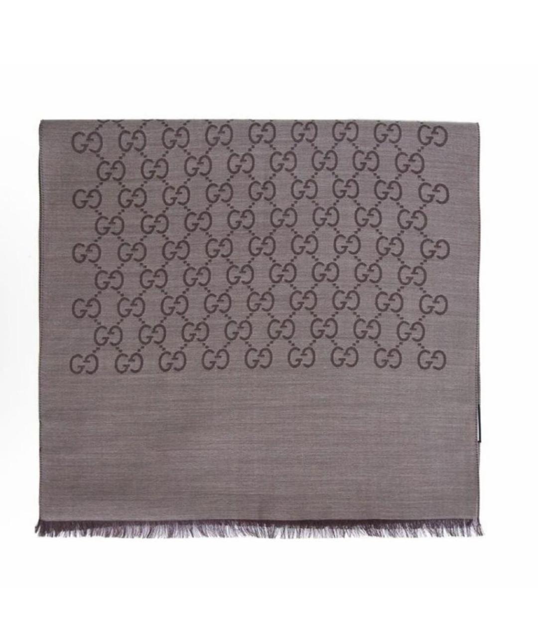 GUCCI Коричневый шерстяной шарф, фото 3