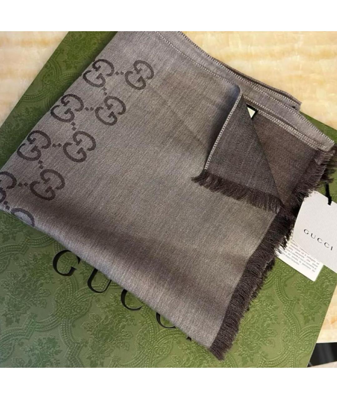 GUCCI Коричневый шерстяной шарф, фото 2