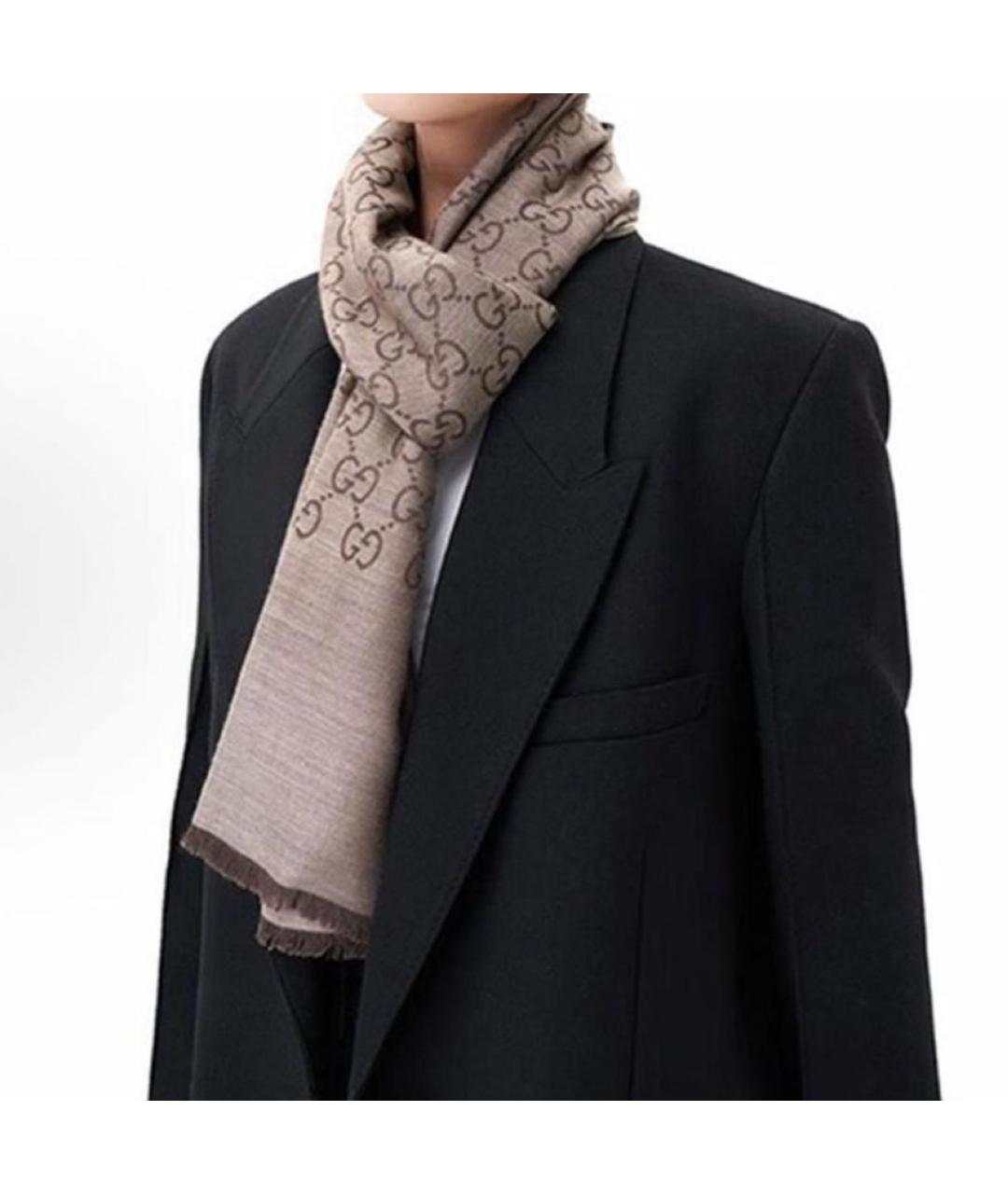 GUCCI Коричневый шерстяной шарф, фото 4