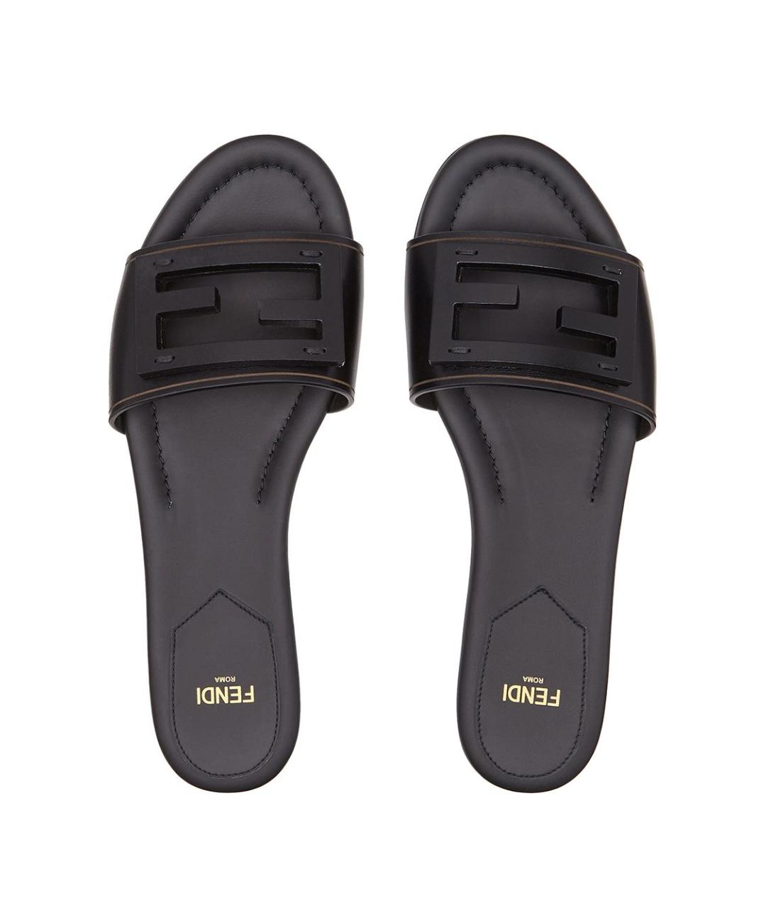 FENDI Черные кожаные шлепанцы, фото 4