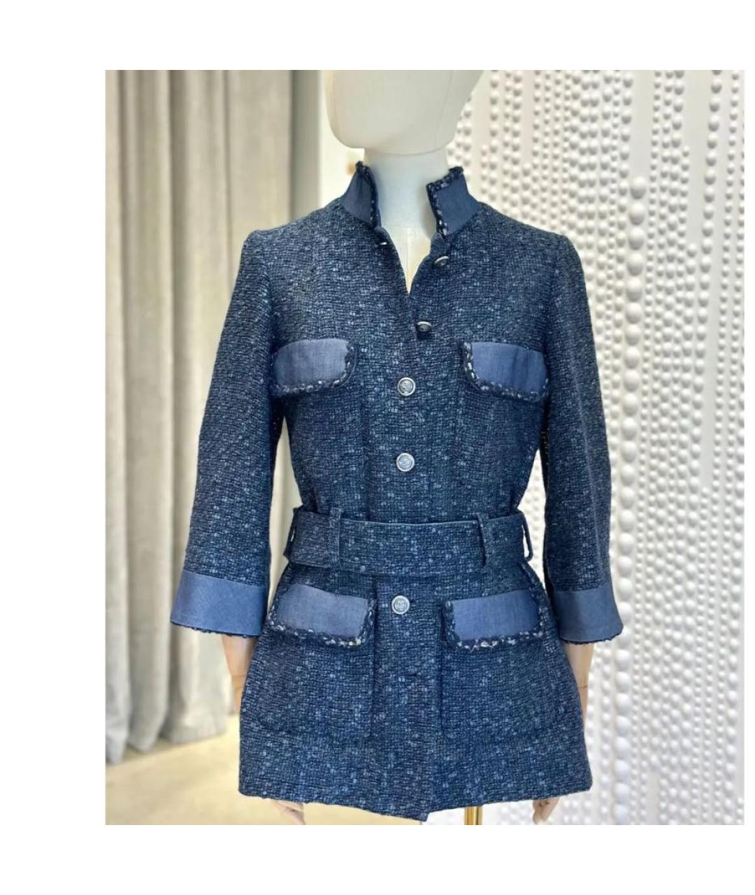 CHANEL Темно-синий твидовый жакет/пиджак, фото 6